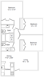 C1 Floorplan 3 Bed 1.5 Bath