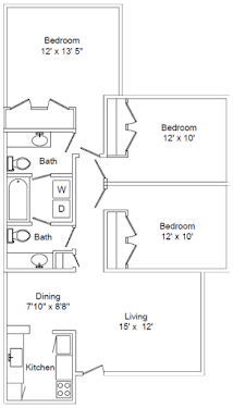 C1 Floorplan 3 Bed 1.5 Bath