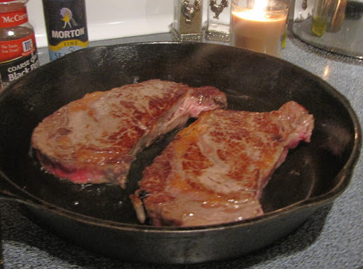 Skillet seared ribeye steaks