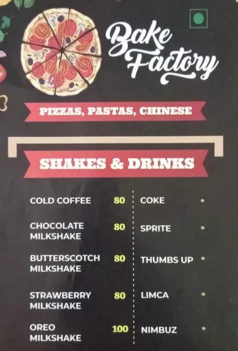 Bake Factory menu 