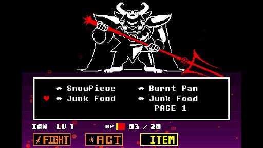 Screenshot of using items during Asgore battle