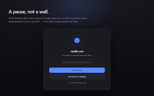 Second Thought — Gentle Site Blocker screenshot 1