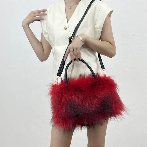 Title 8, European and American Square Plush Bag with Fau...