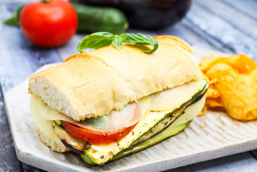 Roasted Garden Veggie Sandwich on a plate.