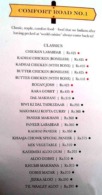 Khaaja Chowk menu 