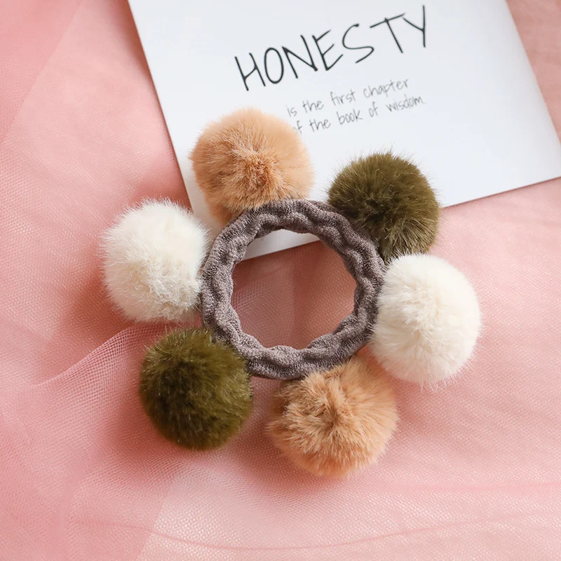 Chouchous met pompons voor dames en meisjes, elastische haarband, schattige accessoires en elastiekjes, ideaal voor kapsels.