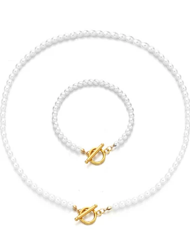 Parelketting en armband set. Voeg e - 0