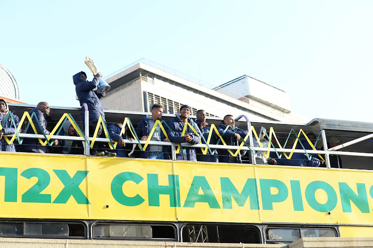 Mamelodi Sundowns players and Fans during the Mamelodi Sundowns victory parade on June 1 in Pretoria.