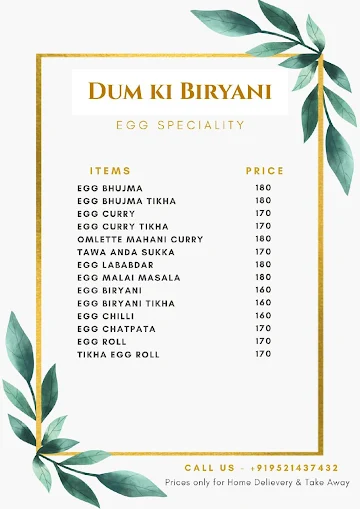 Dum Ki Biryani menu 