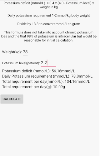 Replacement calculator potassium Potassium Replacement