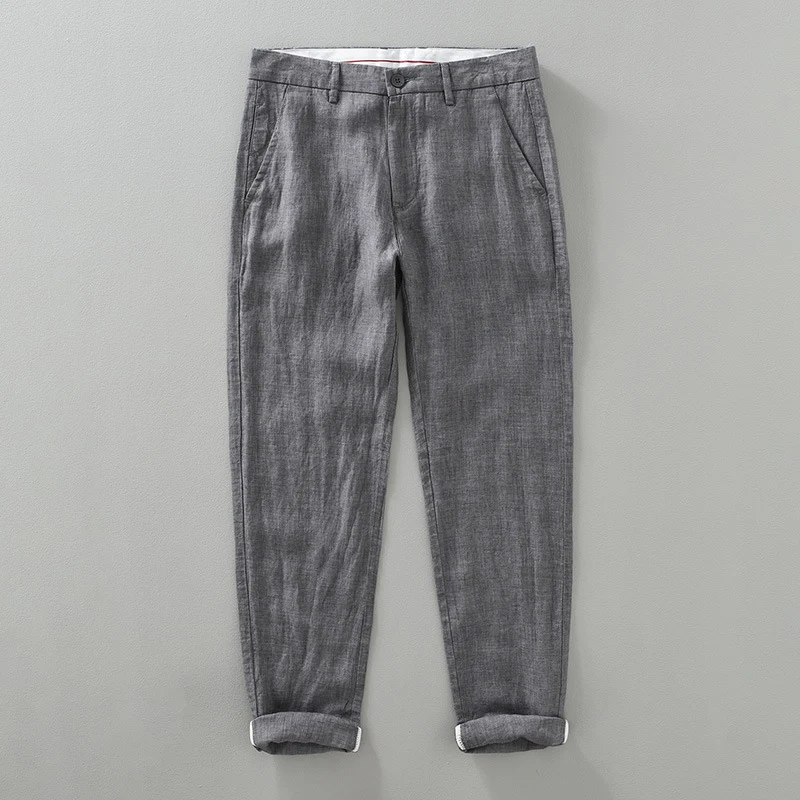 Retro Heren Linnen Broek Ademend Garengeverfd High Sense Stijlvolle broek voor heren, perfect voor de zomer, luchtig en comfortabel.