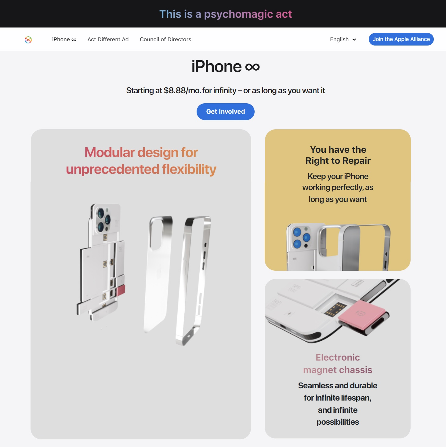 A website identical to the official Apple one - except the phone being advertised is the iPhone Infinite