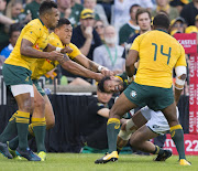 Australian pulling Dillyn Leyds of the Springbok Team's hair during the Rugby Championship 2017 match between South Africa and Australia at Toyota Stadium on September 30, 2017 in Bloemfontein, South Africa.