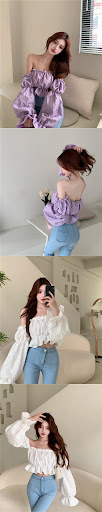 Title 2, Womens Slim Short Puff Sleeve Design Waist Shi...