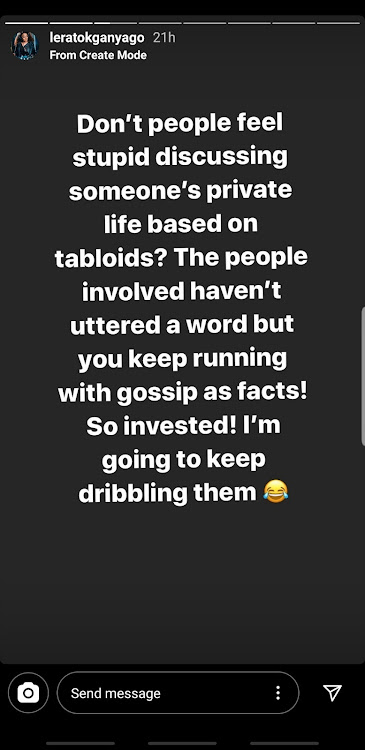 Lerato Kganyago's post on Instagram Stories.