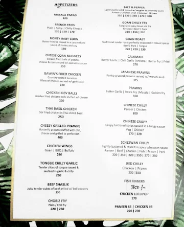 Gawin's Restaurant & Pub menu 