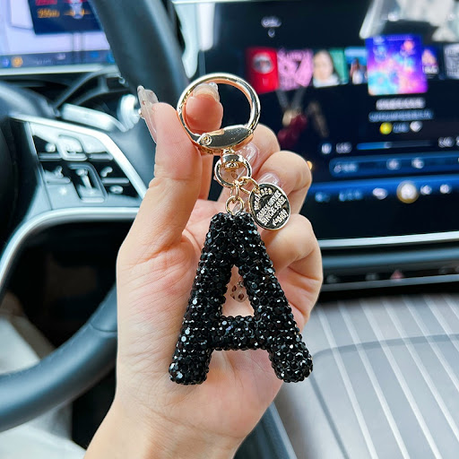 Title 5, Black Clay Letter Keychain With Diamond Persona...