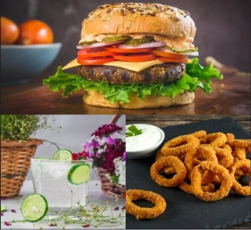 La La Lamb (Mutton Burger) + 6 Pc Onion Rings + Lemonade [330 Ml]