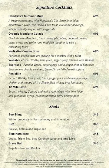 Ak's Bar - Karma Lakelands menu 