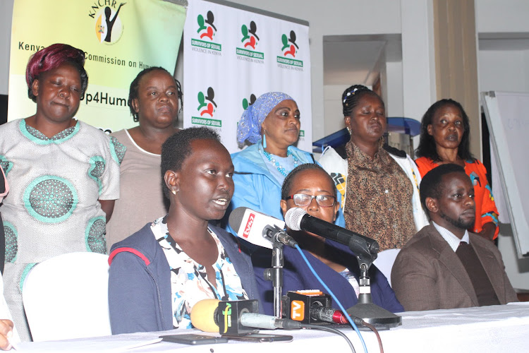 Sexual violence survivor Tumaini Orte, Noni Mbugguss, Johnstone Abwao among others at the KICD, Nairobi on July 20