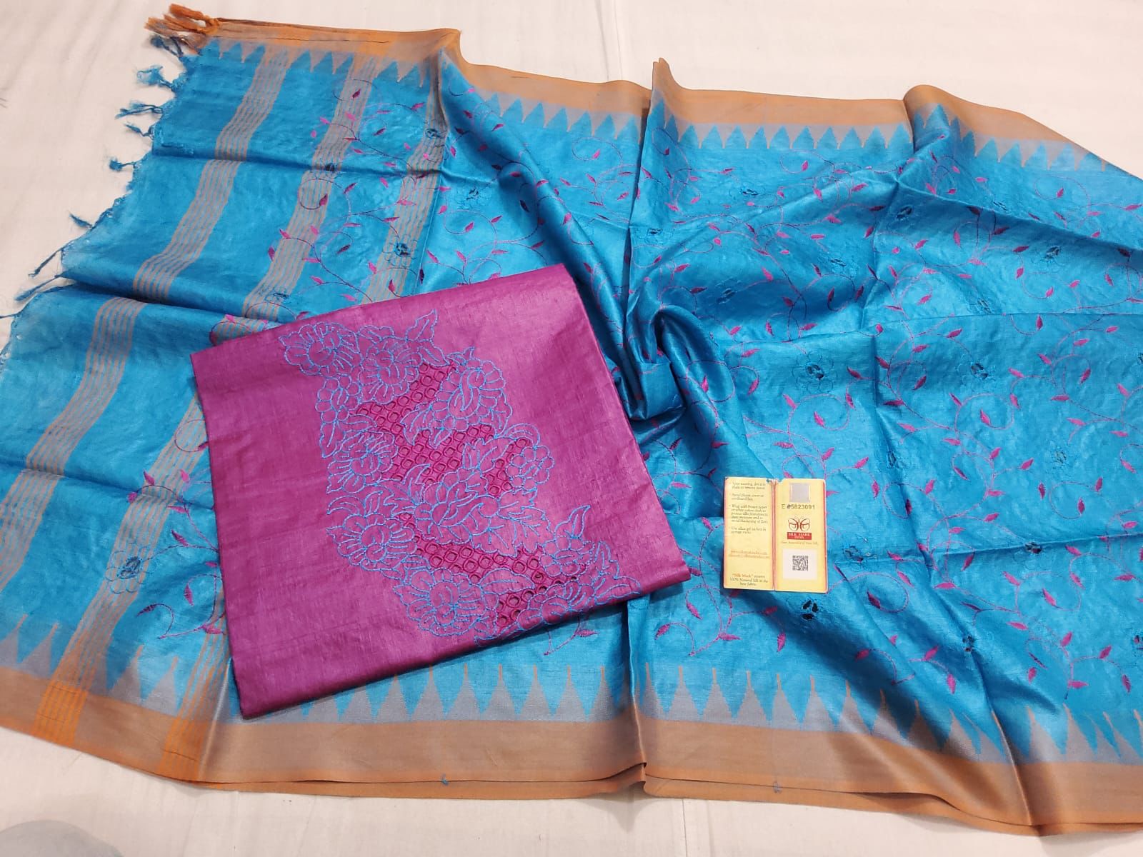 Tussar silk embroedery top and duppta suite