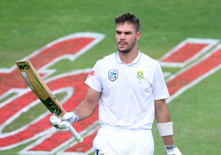 Aiden Markram of the Proteas celebrates after scoring a hundred for SA.