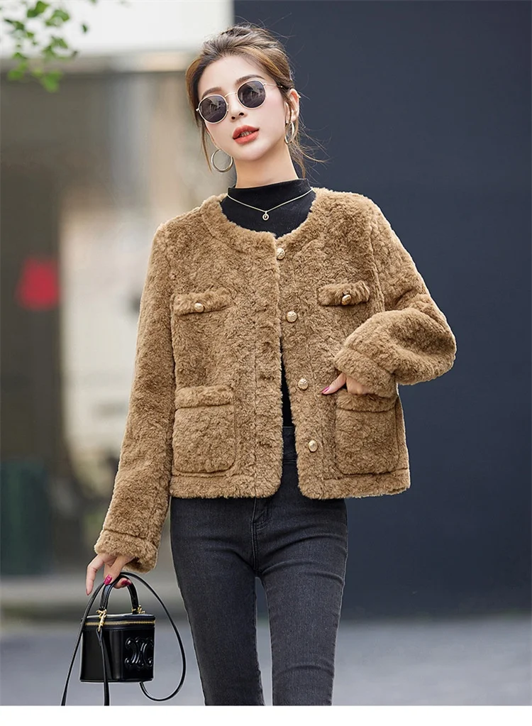 Title 8, Manteau court femme en laine dagneau épaisse, ...