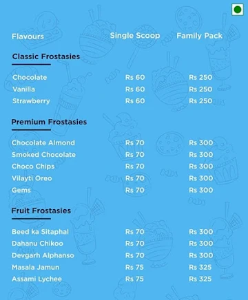 Frosty Bucket Ice Cream menu 