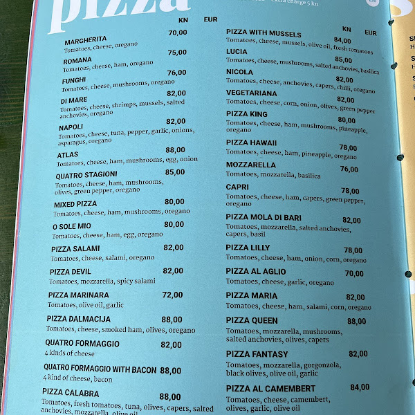 Pizza Menu