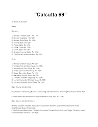 Calcutta 99 menu 1