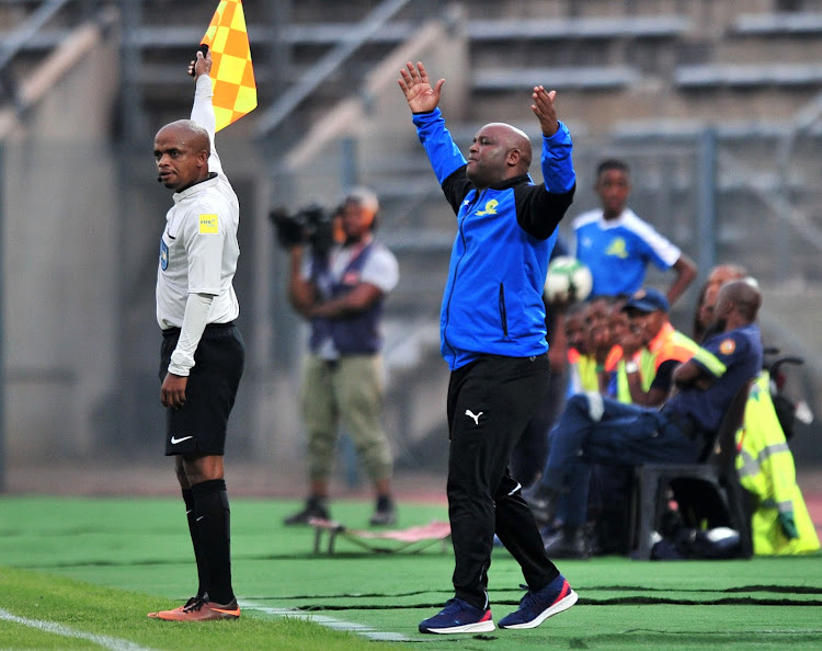 Mamelodi Sundowns head coach Pitso Mosimane reacts during the Absa Premiership match against SuperSport United at Lucas Moripe Stadium, Pretoria on 2 February 2018.