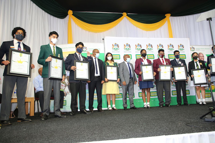 Some of the top achievers in KwaZulu-Natal with education MEC Kwazi Mshengu and premier Sihle Zikalalala