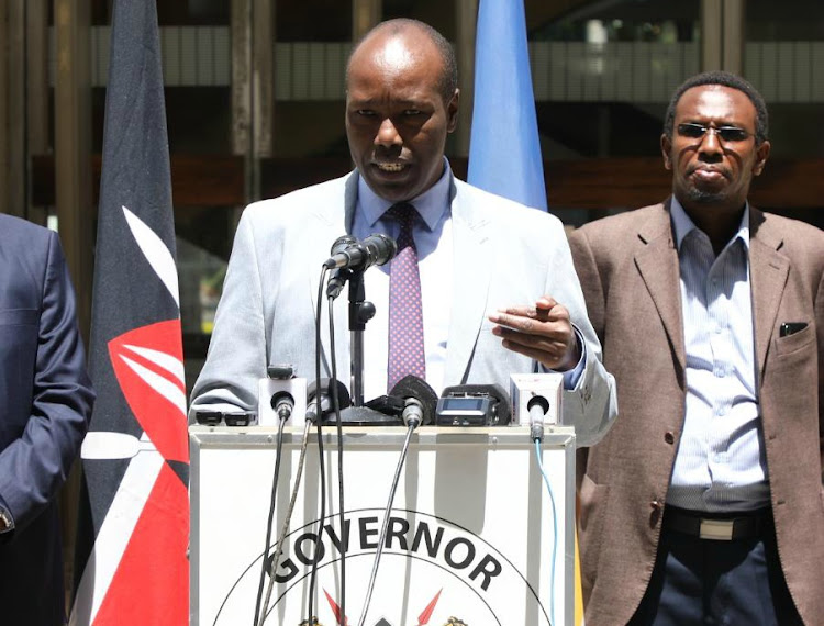 Nakuru Governor Lee Kinyanjui addresses the press at the county headquarters on Friday, April 3, 2020.