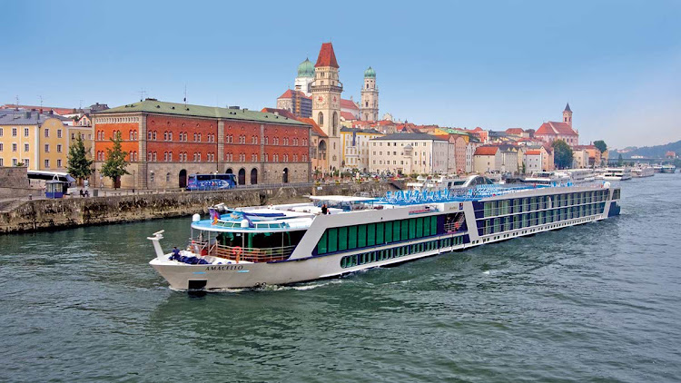 AmaCello from AmaWaterways passes a passel of historic buildings fronting the Danube River in Budapest, Hungary. 