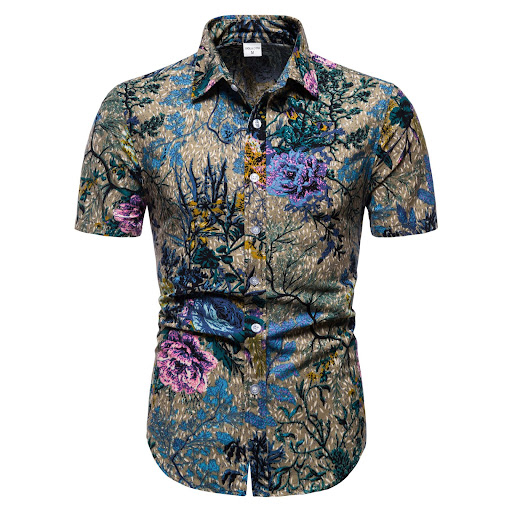 Title 6, Printed Casual Mens Short-Sleeved Lapel Top fo...