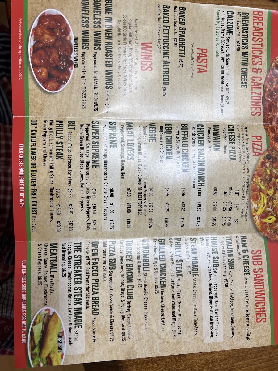 Carson’s Corner Pizza gluten-free menu