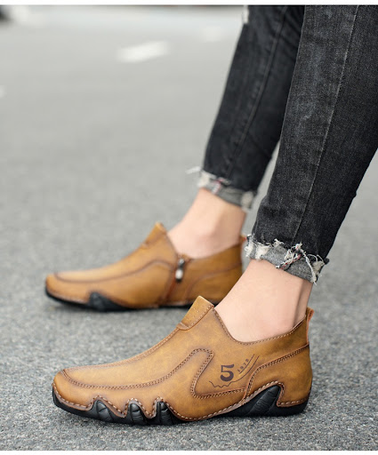Title 14, Mens Mid-top Zipper Casual Leather Shoes, offe...