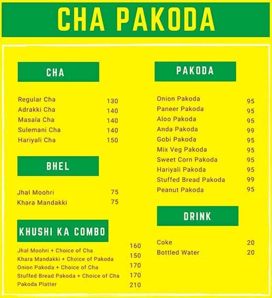 Cha Pakoda menu 