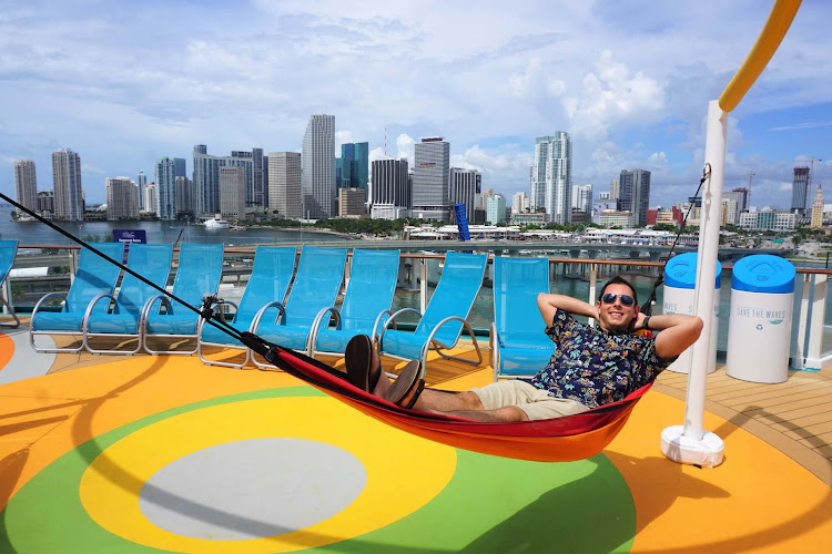 Kick back and relax on the hammock on the main deck of Mariner of the Seas. 