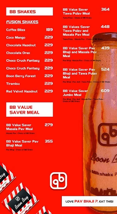 Boon Bay menu 