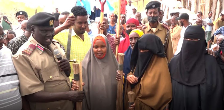 Garissa subcounty deputy county commissioner Solomon Chesut in Bula Iftin, Garissa during the launch of the Kazi Mtaani programme.