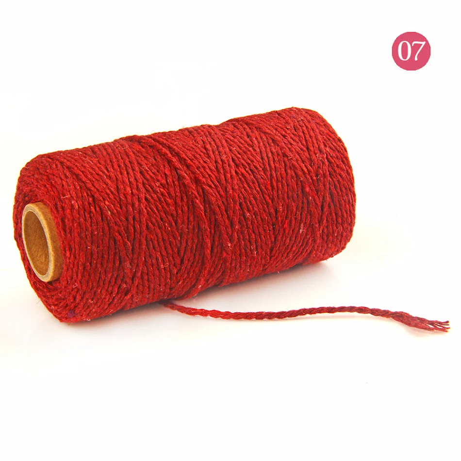2mm gekleurd katoenen touw, rood, geweven, voor knutselen, zongzi binden. Ideaal voor handwerk, cadeauverpakkingen en creatieve projecten.