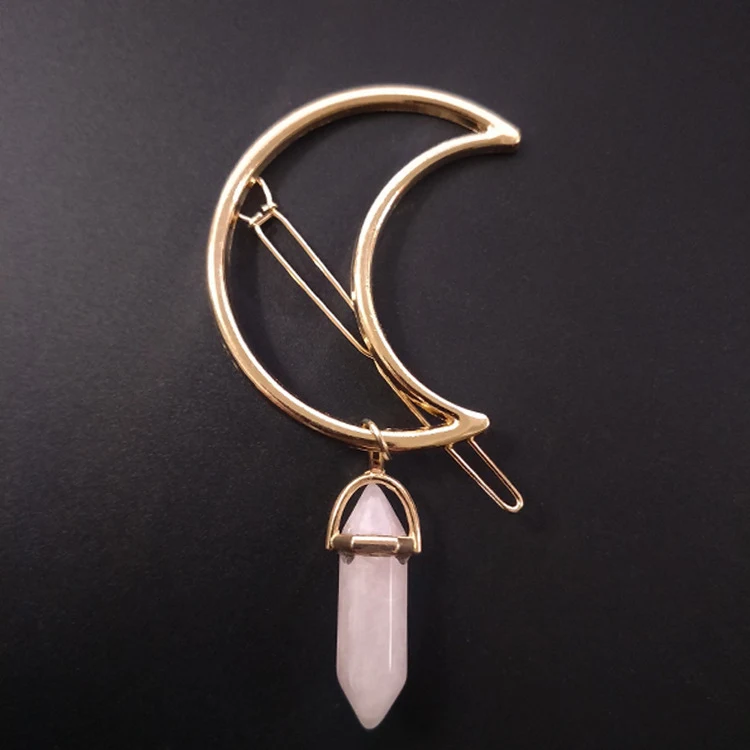 Grampo de cabelo hexagonal de pedra natural lunar Adorno de cabelo com gemas para um visual elegante e sofisticado. Realce sua beleza natural.