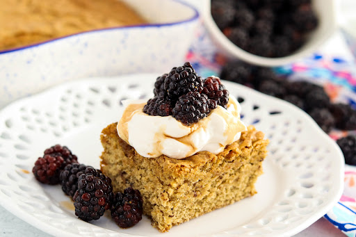 brown butter blondies with macerated blackberries