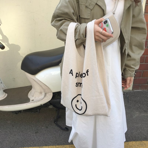 Title 3, Smiley Face Vest Bag Thin Cotton Grey Cloth Bag...