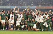 The triumphant Springboks at the end of the 2019 Rugby World Cup in Japan.