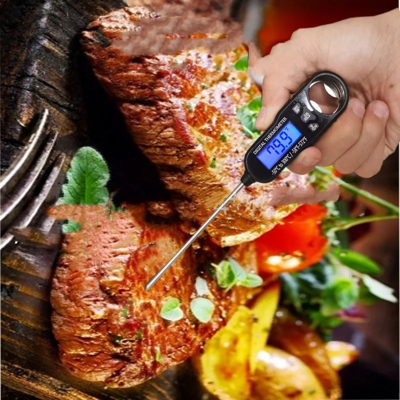 Direct afleesbare vleesthermometer Perfect gebakken vlees in een handomdraai Snelle en nauwkeurige temperatuurmeting voor heerlijke resultaten. Eet smakelijk.