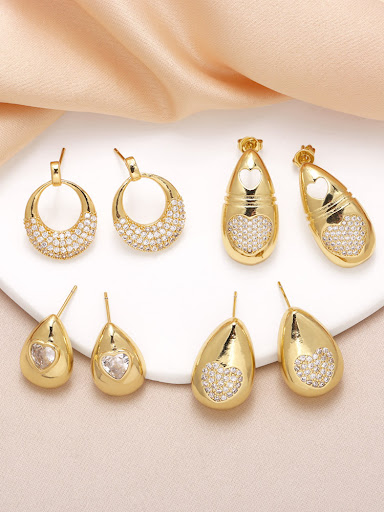 Title 7, Heart Water Drops Earrings For Women, Copper Pl...