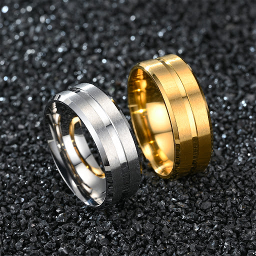 Title 8, Mens 8MM Wide Middle Groove Frosted Stainless ...