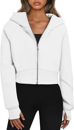 Damen Kapuzenpullover mit Reißverschluss, Fleece, Sport-Cardigan, Mode-Hoodies, kurze Oberteile, lässige Kleidung für Alltag und Freizeit.